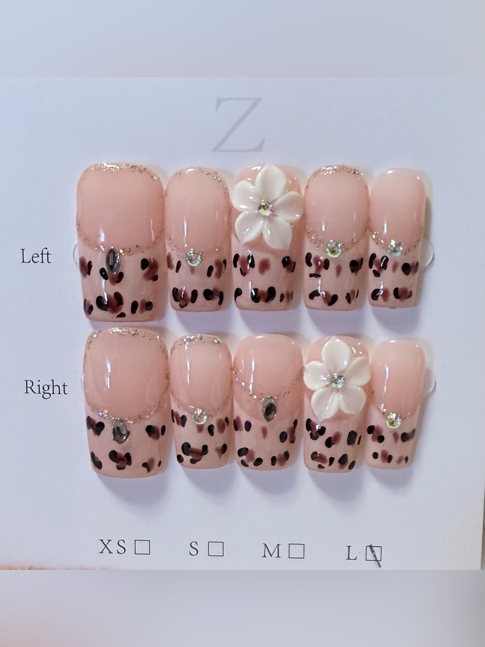 Nude Pink Leopard Print Press-On Nails with 3D Flower Accent